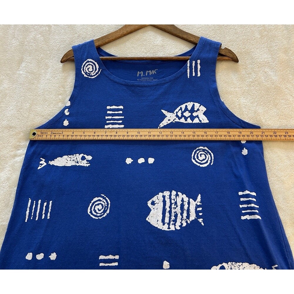 M. Mac Women’s Sleeveless Tank Large Blue Fish Print Coastal Resort Beach Top - Picture 7 of 10